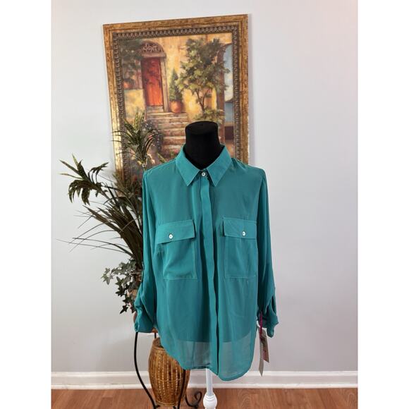 Tattoo Me Women Blouse 1X Button Up Roll Tab Sleeve Lace Bella Swan Twilight - Picture 3 of 11